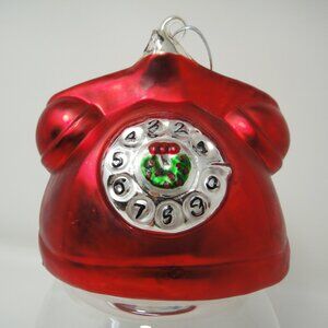 Old Phone Blown Glass Christmas Tree Ornament Telephone Rotary Dial Large Red